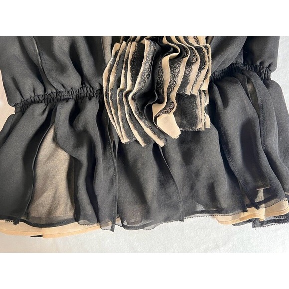 Robert Rodriguez Womens Blouse Black Sleeveless Keyhole Neck Ruffles Chiffon M - Picture 8 of 10